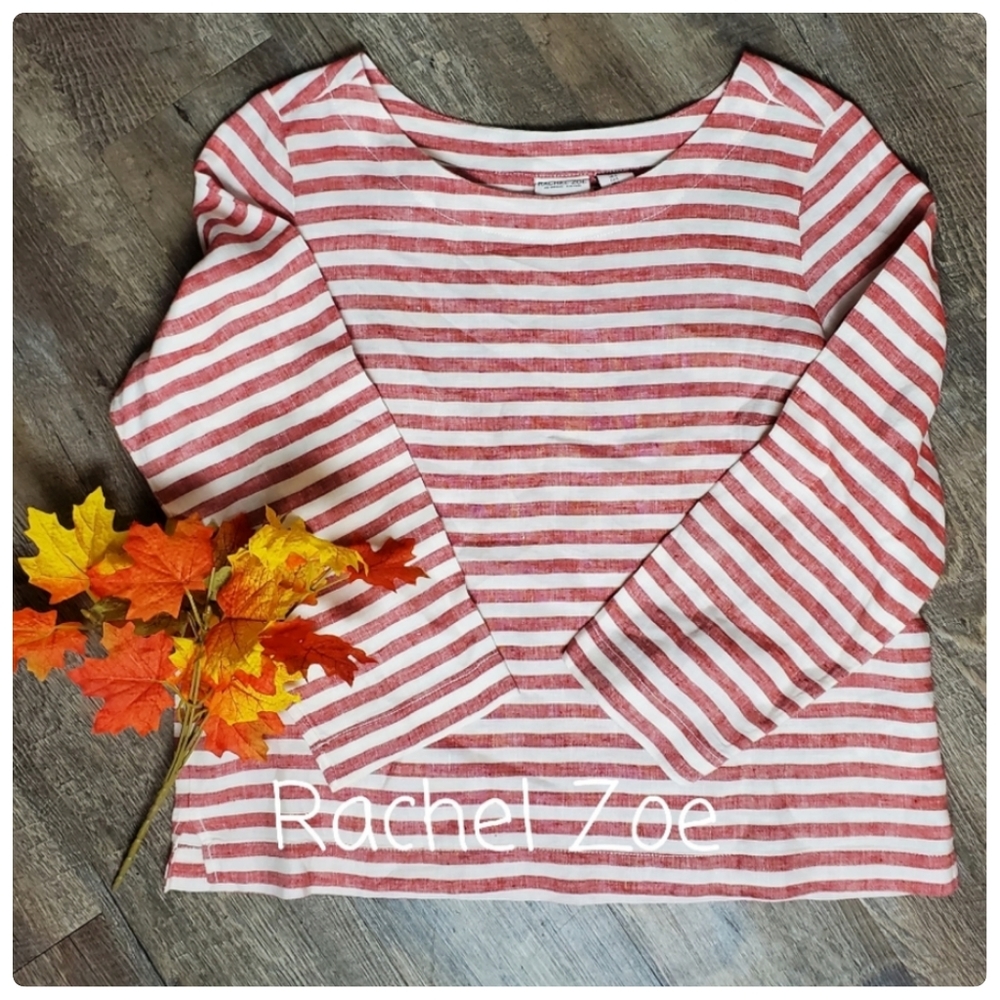 RED/WHITE STRIPPED Boxy LINEN Summer TOP Size Small by Rachel Zoe●